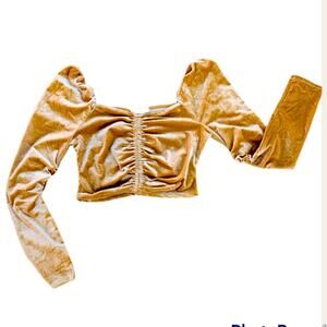 Gold Ruched Long Sleeve Crop Blouse